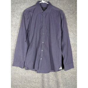 John Varvatos USA Mens Slim Fit Button Down Shirt Navy Blue Micro Check 16 32/33